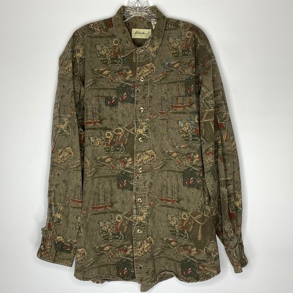Eddie Bauer Other - Vintage Eddie Bauer Elkhorn Elk Canvas Button Up Long Sleeve Shirt XL